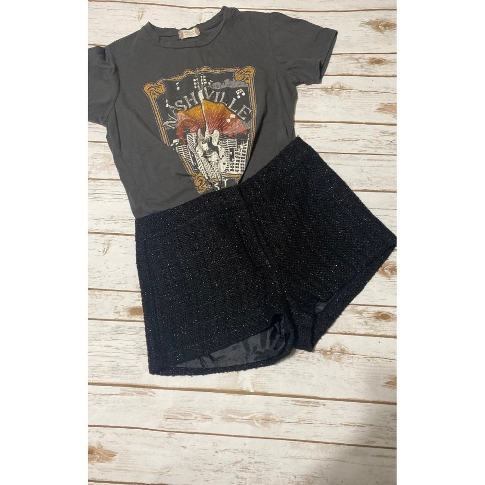 Black Tweed Shiny Shorts Large
